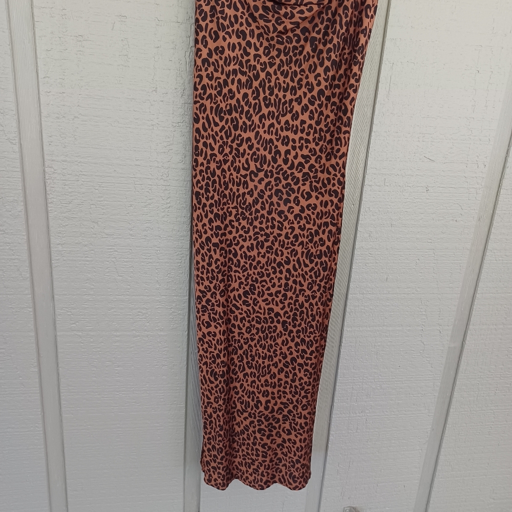 Good American Leopard Slip Midi Dress Size 2 US M Women Cowl Neck Sleeveless - Picture 4 of 16